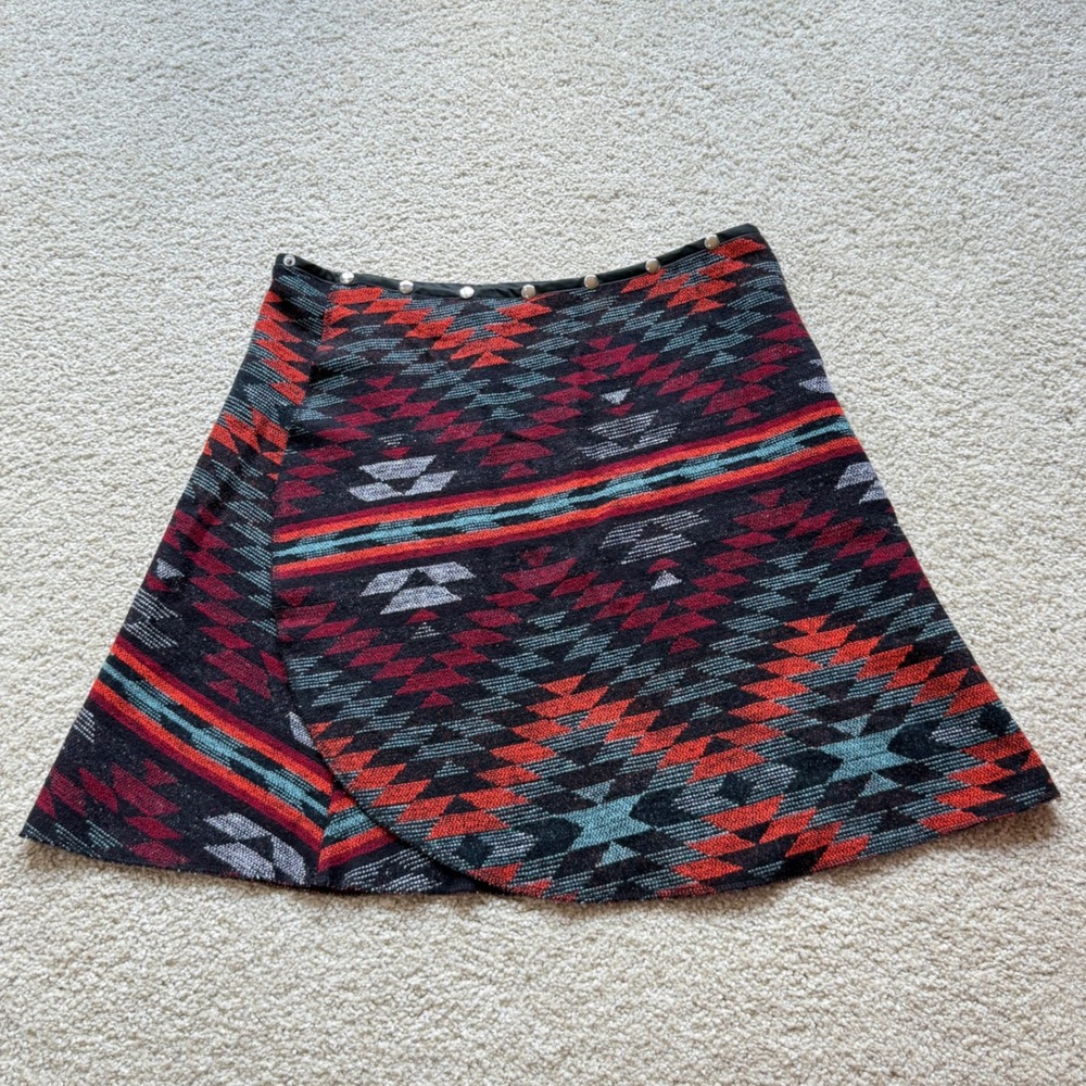 Erin MacLeod Aztec SW Wrap Mini Skirt Adjustable Snap‎ Closure USA Festival Boho